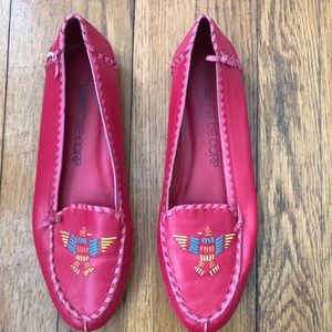 Vintage Red Esprit Flats with Woven Bird Detail